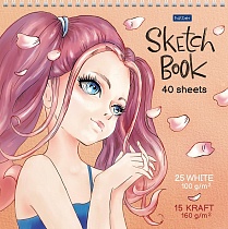 картинка "Premium" Блокнот SketchBook 40л (15л. крафт 160г +25л белый офсет 100г) 240х240мм без линовки жесткая подложка на гребне-Девочка-Мечта-  40Б4Aгр_28309 от магазина