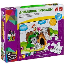 картинка Пазл для раскрашивания ДОМАШНИЕ ПИТОМЦЫ, Bondibon, 12 дет.,6 красок,2 кисти  ВВ2825 от магазина